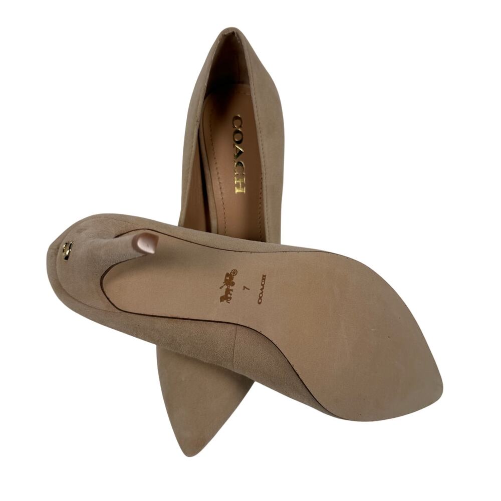 Coach Skyler Suede Pumps Beechwood Nude Stiletto Heel Pointed Toe - Picture 14 of 16